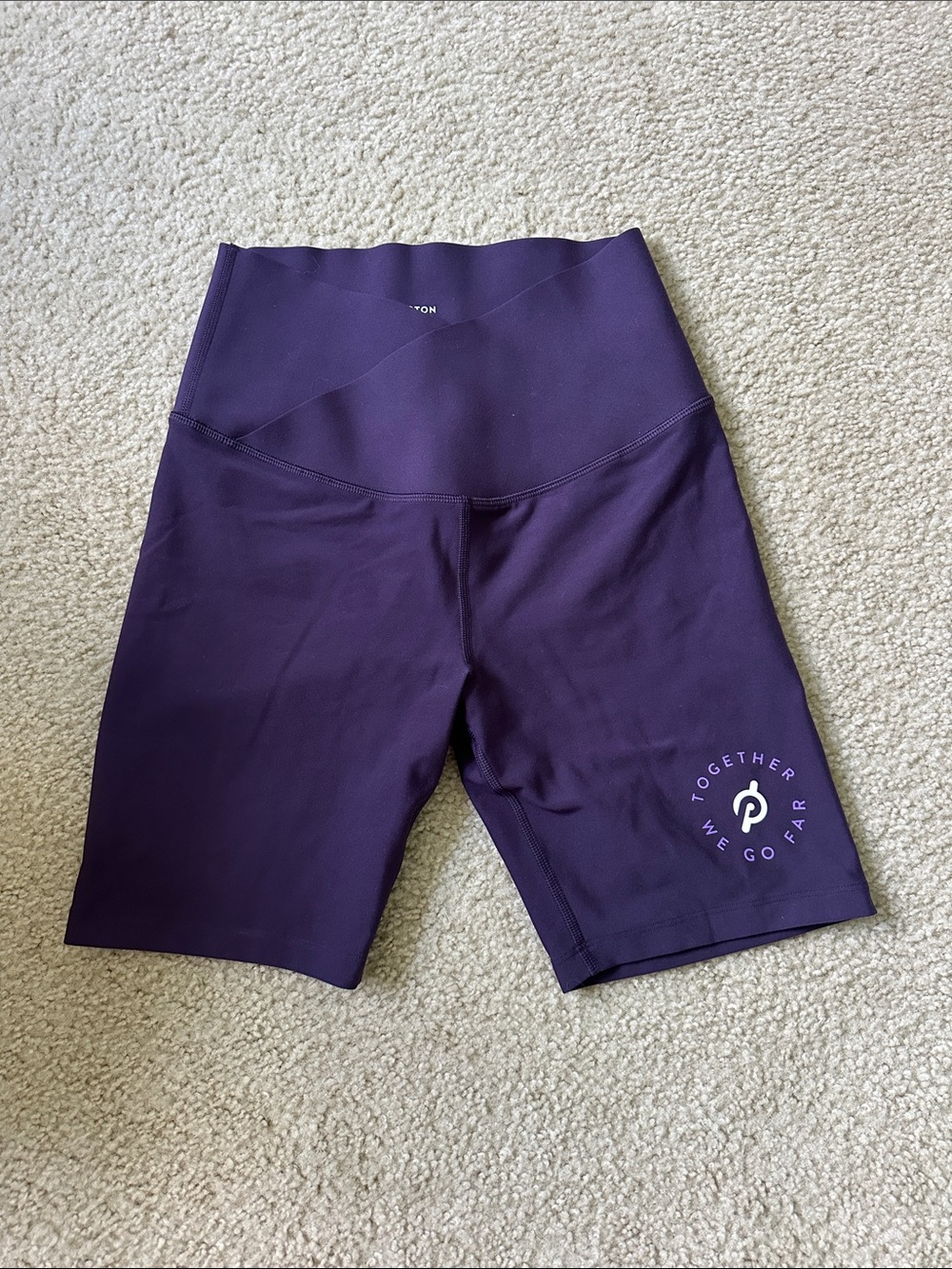 Peloton purple criss cross biker shorts